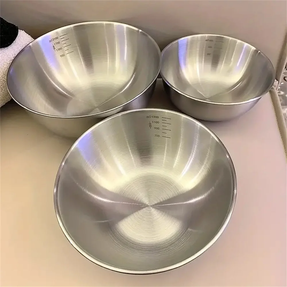 Color: Gold - 1-3 Stainless Steel Bowl Set with Scale for Cooking Baking Food Storage Large Capacity Mixing Bowls for Home Kitchen Essentials