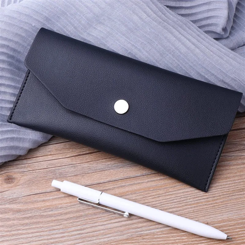 Color: Beige - Ultra-thin Cash Envelope Wallet Wear-resistant PU Leather Money Binder Organizer Waterproof Pouch Name Card Holder Male Female