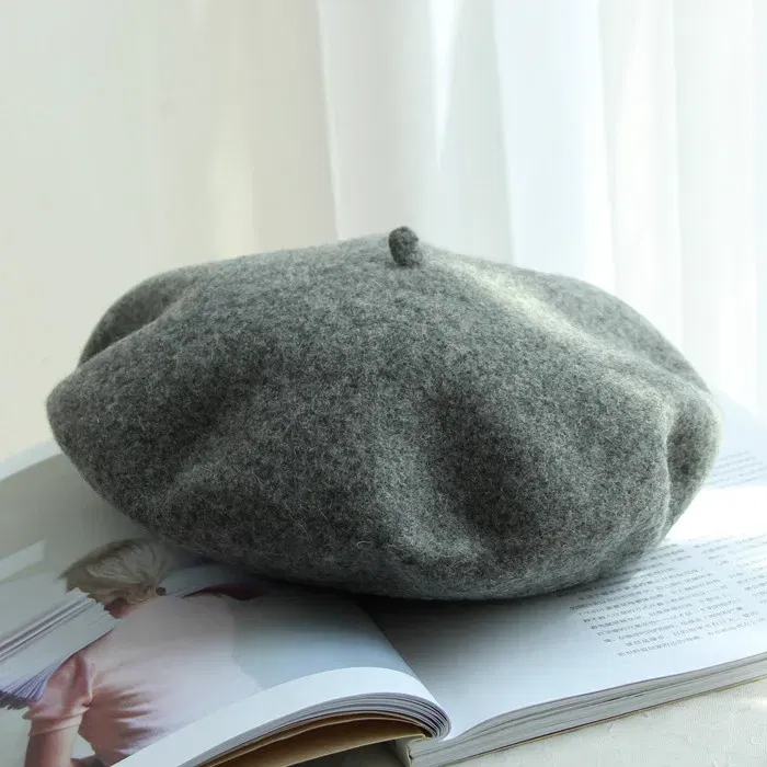 Color: army green, Hat Size: One Size - Wool Thick Berets Artist French Beret Women Painter Hat Girls Female Warm Walking Cap