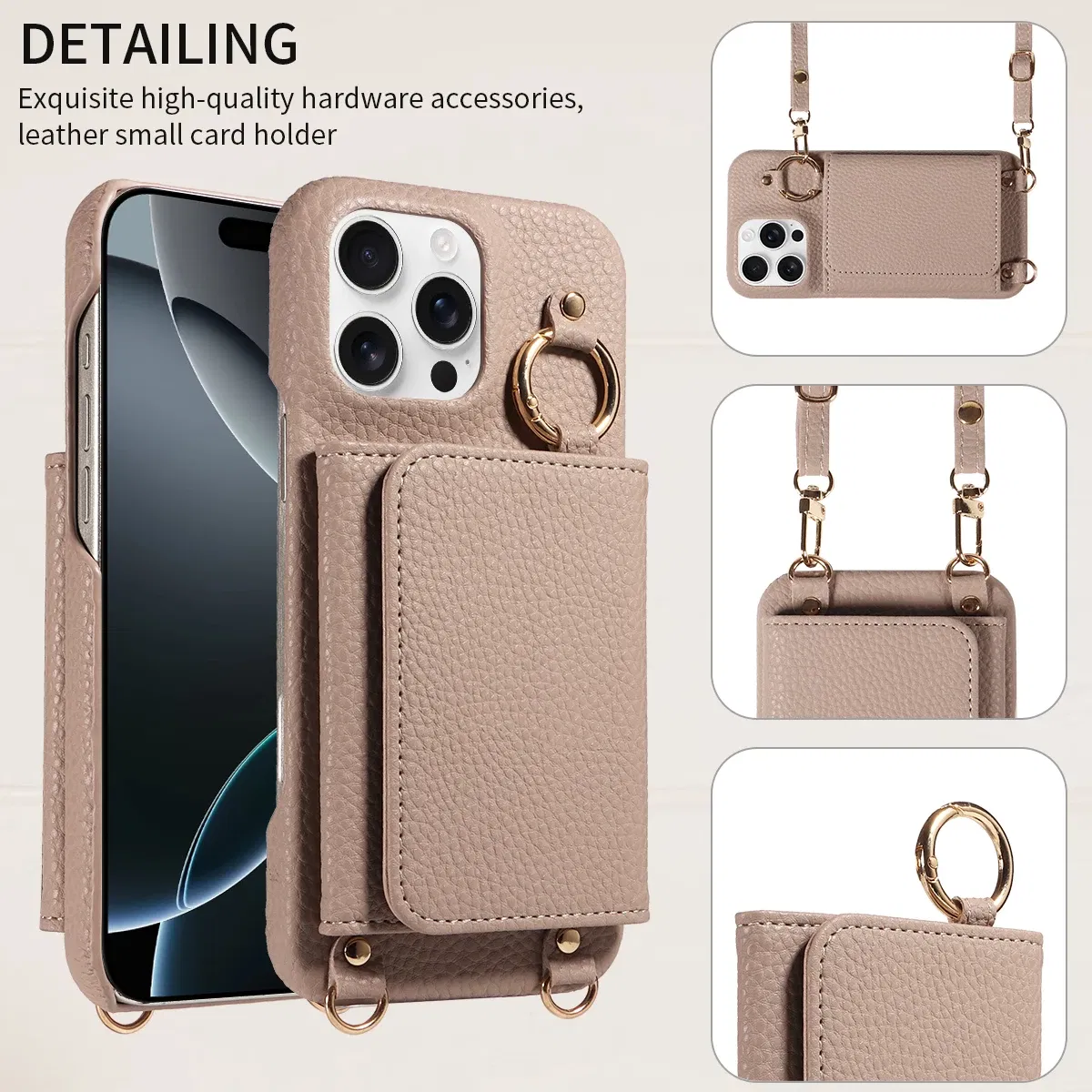 Color: Khaki, Bundle: Case & Strap, Material: Artificial Leather, Compatibility by Model: iPhone 14 Pro - For IPhone16 15 Pro Max 14 13 12 Series PU Leather Magsafe Magnetic Wireless Charging Shockproof Crossbody Wallet Phone Case