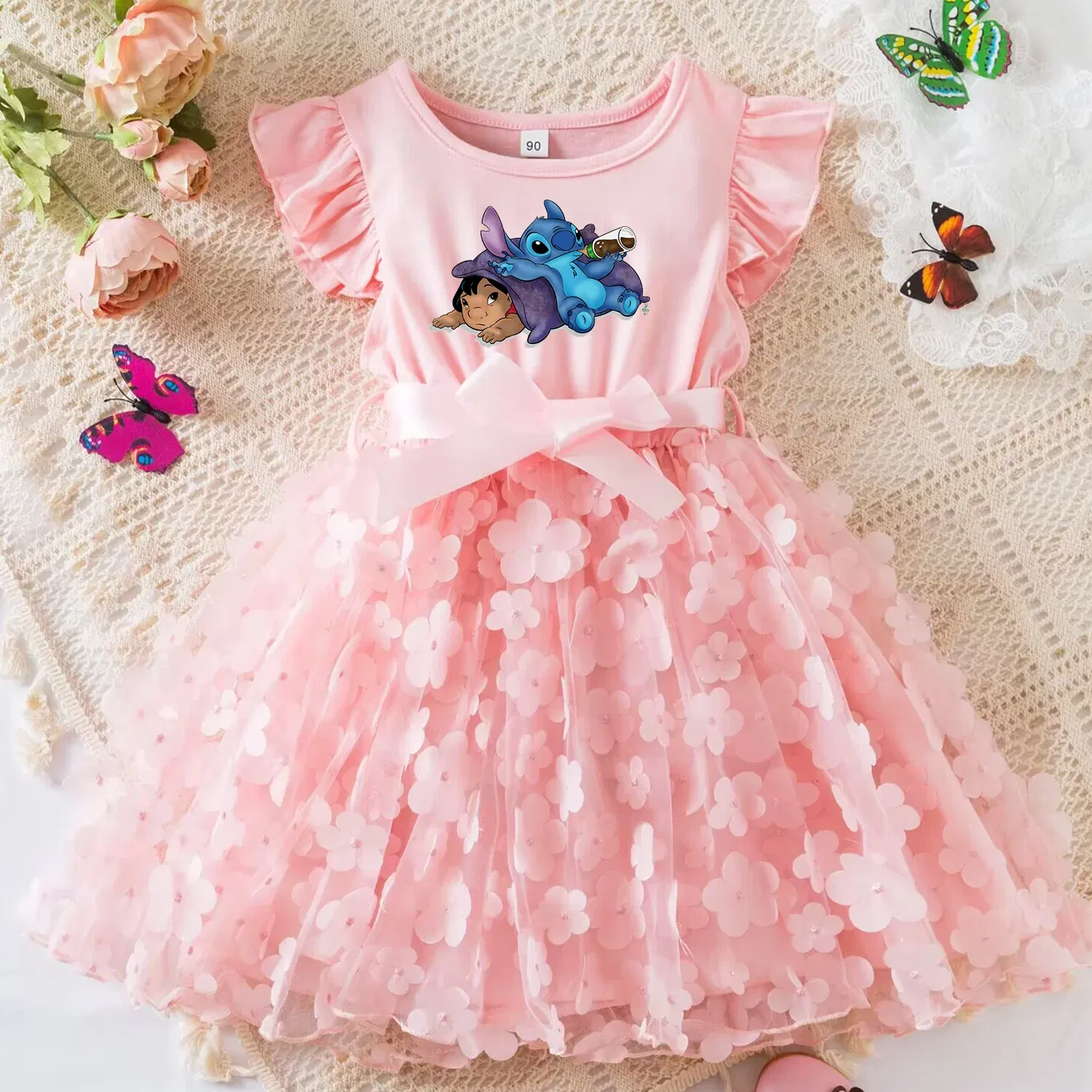 Color: army green, Size: XL - 3D Butterfly Cute Lilo Stitch Summer Dress for Kid's Casual Clothes Baby Girls Beautiful Princess Dress Party Dresses 2-6 Yrs