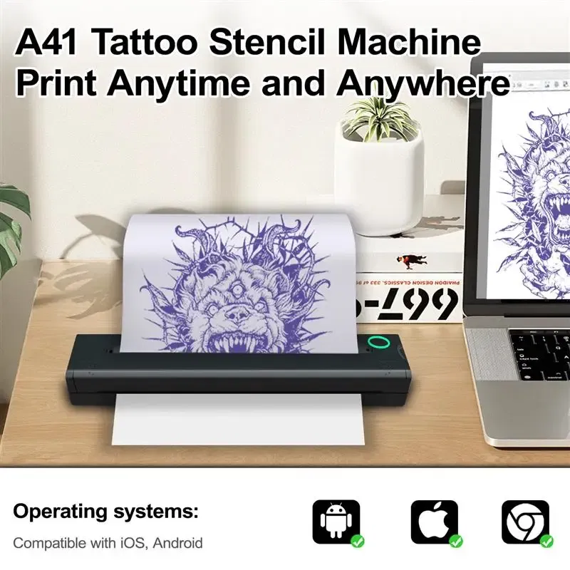 color: WHITE, Ships From: CHINA - Top Tattoo printer thermal Transfer sensitive i inkless portable A4 Bluetooth wireless USB document printer with PC phone