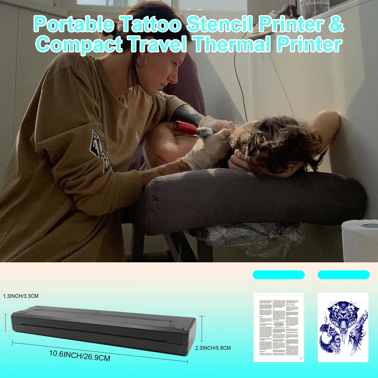 color: WHITE, Ships From: CHINA - Top Tattoo printer thermal Transfer sensitive i inkless portable A4 Bluetooth wireless USB document printer with PC phone