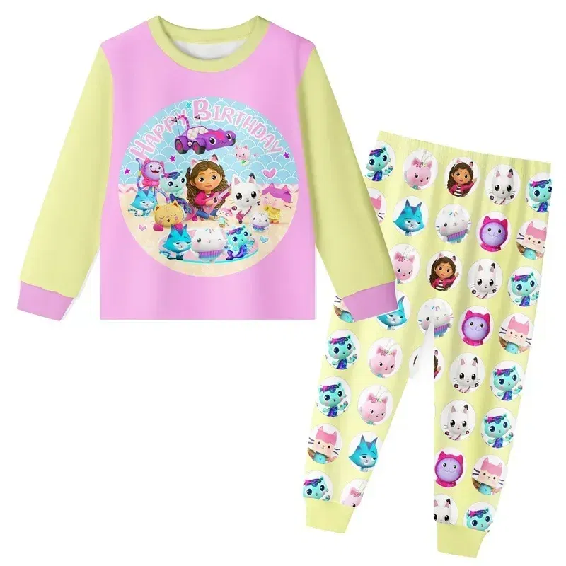 Color: SKY BLUE, Size: S - 2024 Cotton Gabbys Cats Pajamas girls clothes cute Gabby's Dollhouse Sets girl Top+pant Sets Toddler Clothing Baby Clothes