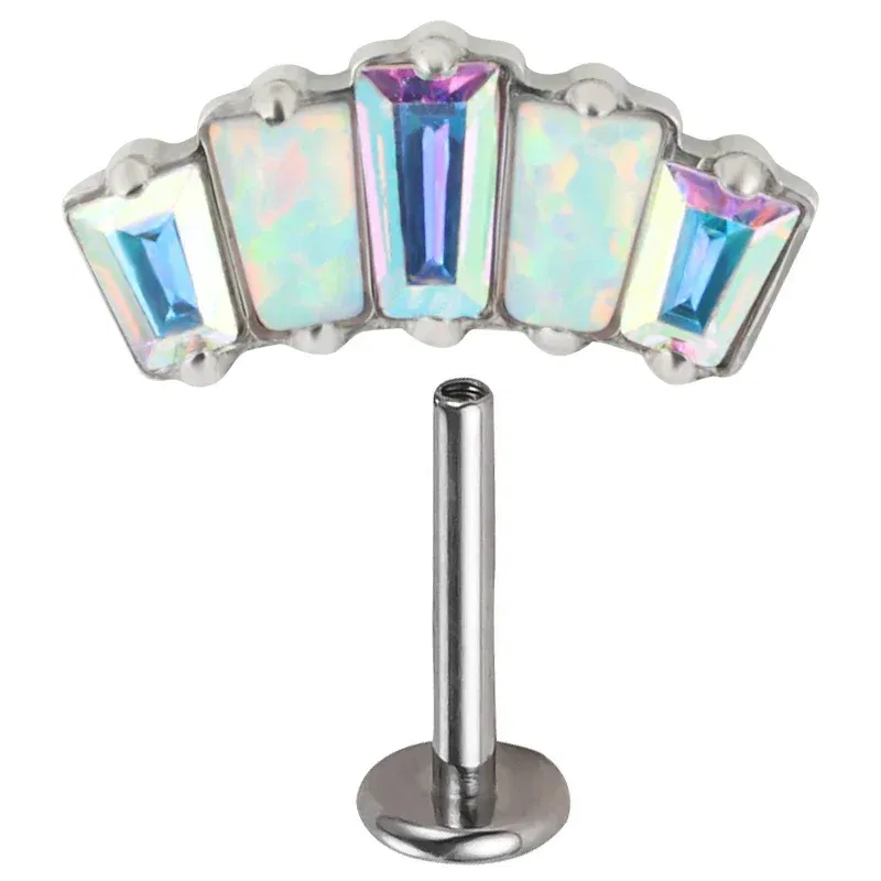 Metal color: Pure Gold Color, Main Stone Color: Pink, Ships From: CHINA - G23 Titanium Ear Studs 5 Oblong CZ Blaze Curve Top Threaded Labret PIERC Lip Stud Ear Cartilage Tragus Helix Piercing Jewelry