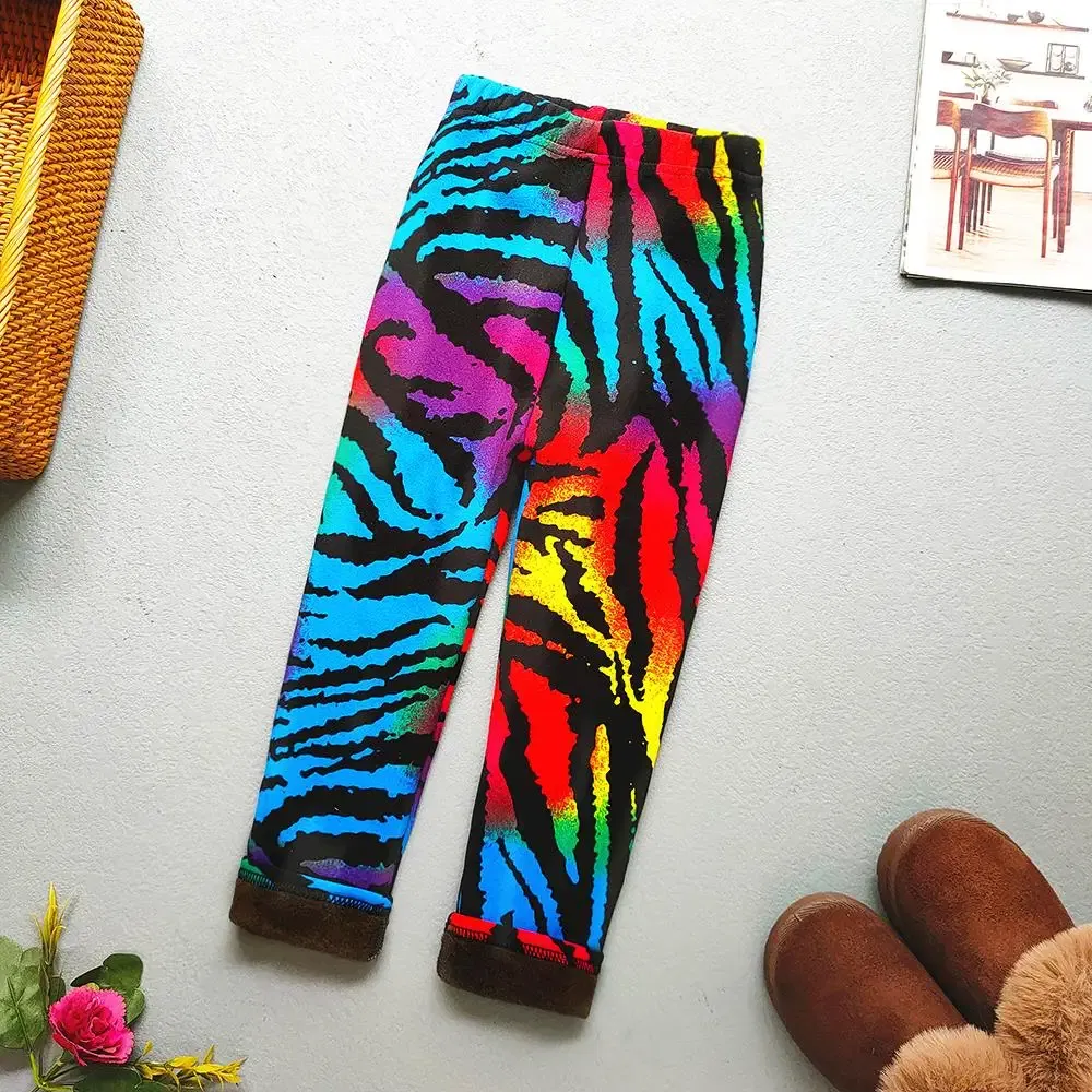 Color: Dark Grey, Kid Size: 4T - Autumn Winter Print Flowers Thick Warm Kids Toddler Baby Girls Leggings Children's Pants