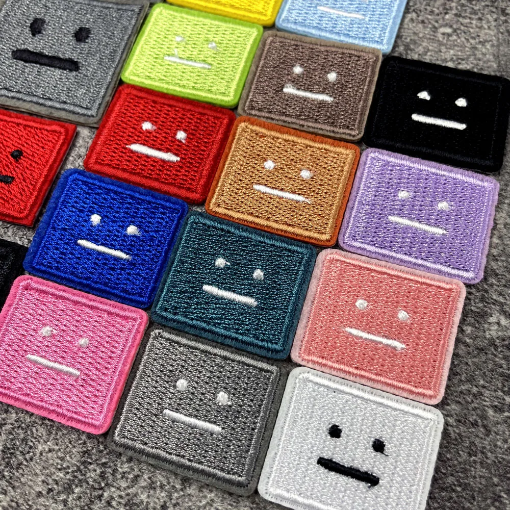 Color: Laser Bright - Square Expression Embroidered Applique Patches Fabric Garment Apparel Clothing Accessories Embroidery Badges Pink Black White