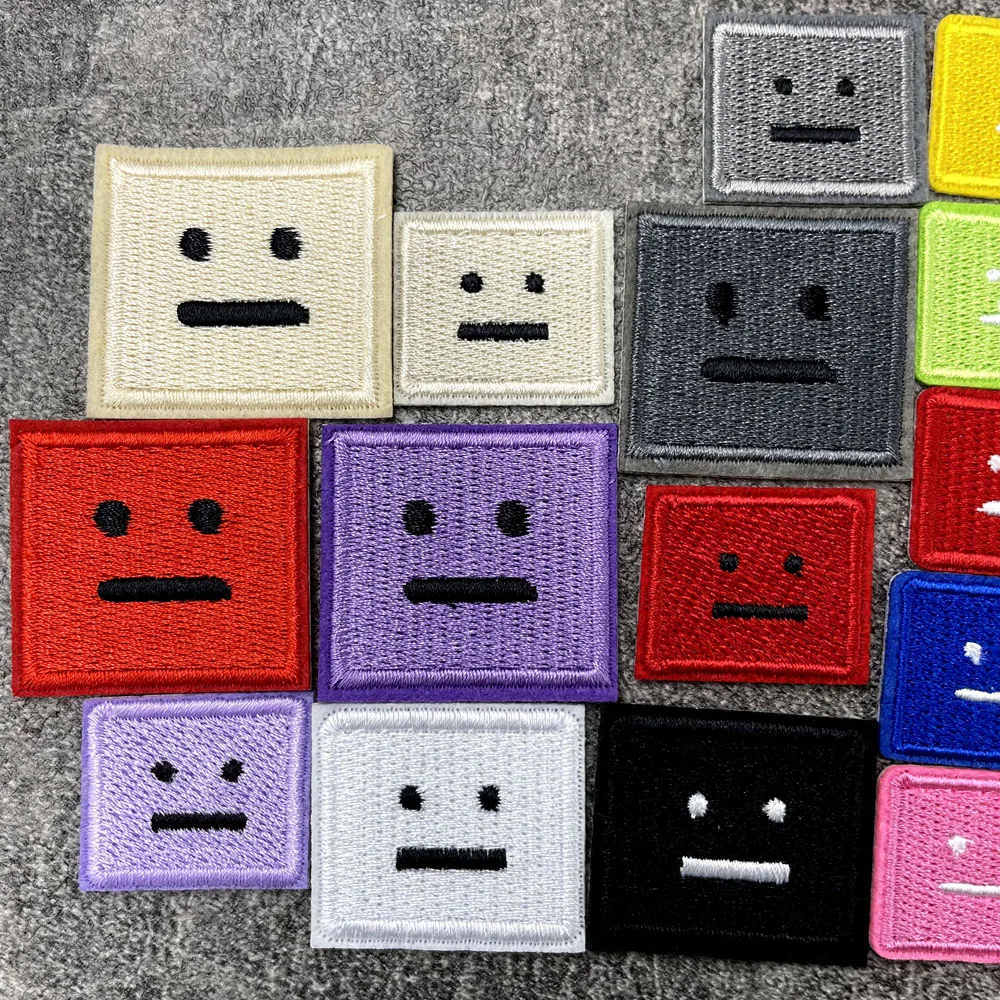 Color: Laser Bright - Square Expression Embroidered Applique Patches Fabric Garment Apparel Clothing Accessories Embroidery Badges Pink Black White
