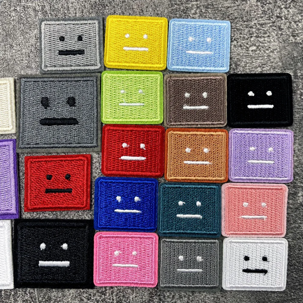 Color: Laser Bright - Square Expression Embroidered Applique Patches Fabric Garment Apparel Clothing Accessories Embroidery Badges Pink Black White