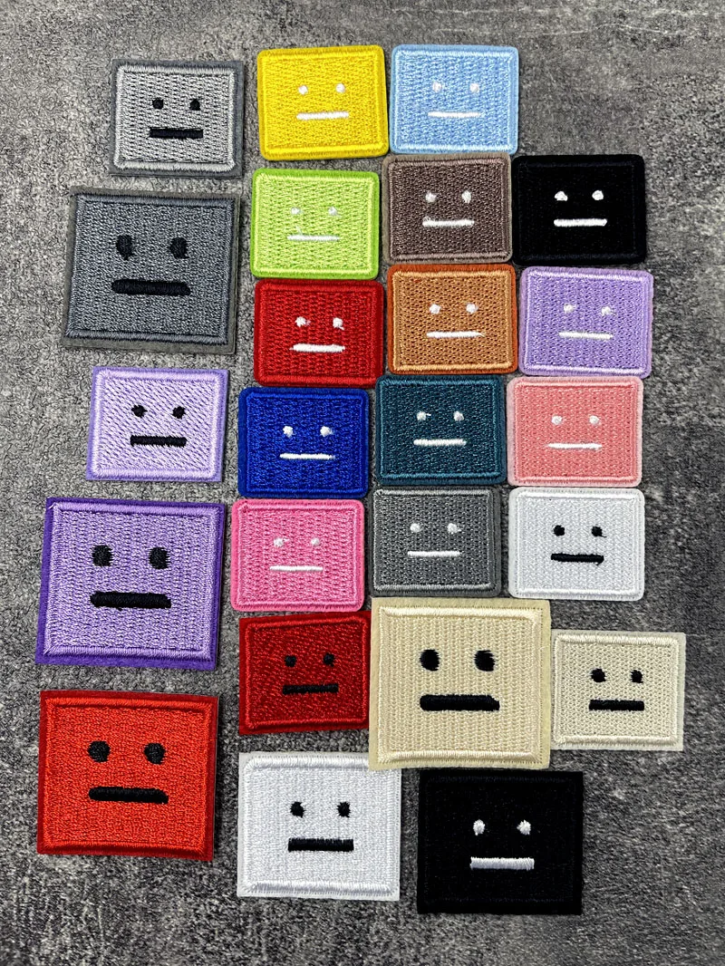 Color: Laser Bright - Square Expression Embroidered Applique Patches Fabric Garment Apparel Clothing Accessories Embroidery Badges Pink Black White