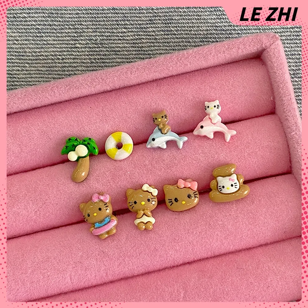 Color: Deep Sapphire, Size: M - Hawaii HelloKitty Cute Ear Stud Coconut Palm Earrings Anime Accessories Maiden Heart Girls Birthday Present Fashion Jewelry Gift