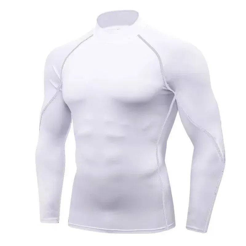 Color: Blue, Size: S - Men's Quick Dry Running T-shirt Workout Compression Shirt Turtleneck Long Sleeve Rash Guard Gym Base Layer Athletic Undershirt