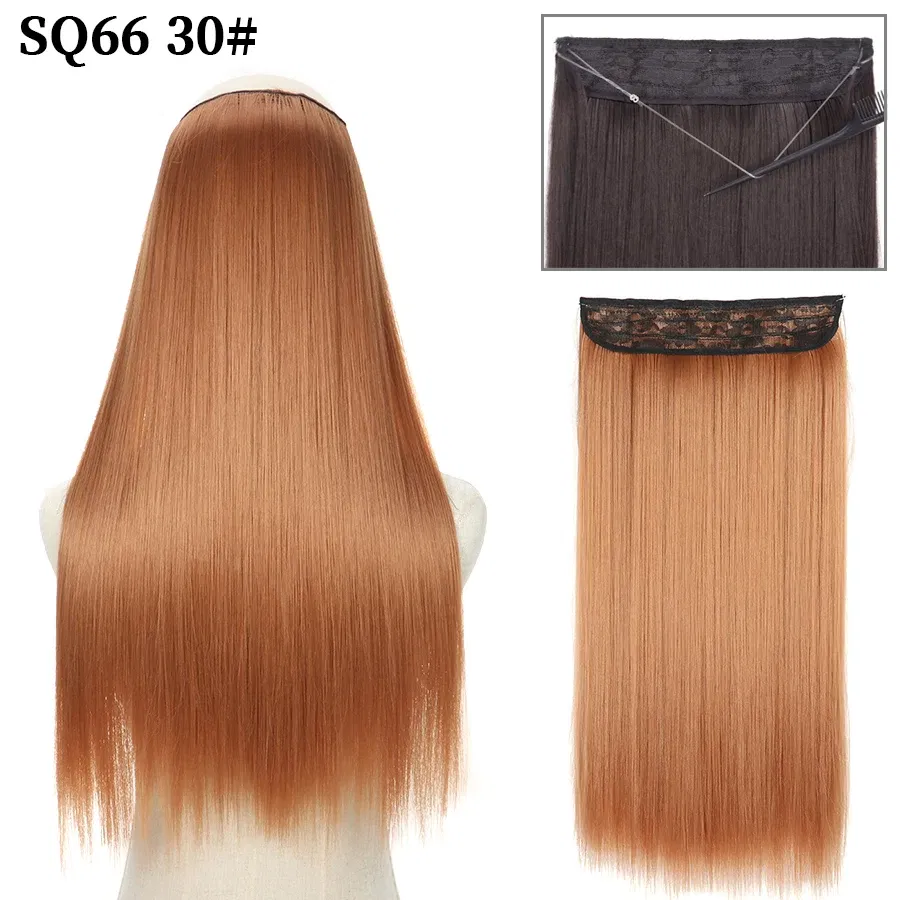 Color: #17, Stretched Length: 22inches, Ships From: CHINA - Synthetic Natural Wavy No Clip Fish Line Invisible Hair Extensions Mixed Color Blonde Black Artificial False Hair Piece ForWomen