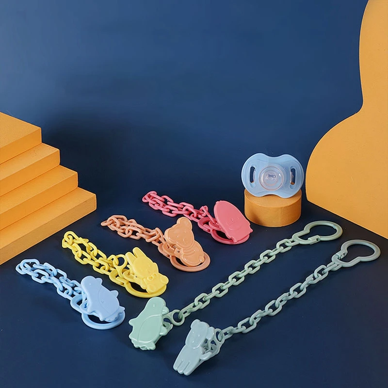 Color: Blue - Baby Pacifiers Chain Cartoon Animal Nipple Clips Kids Infant Pacifier Safety Clamp Hanging Leashes Soother Teether Clip Chain