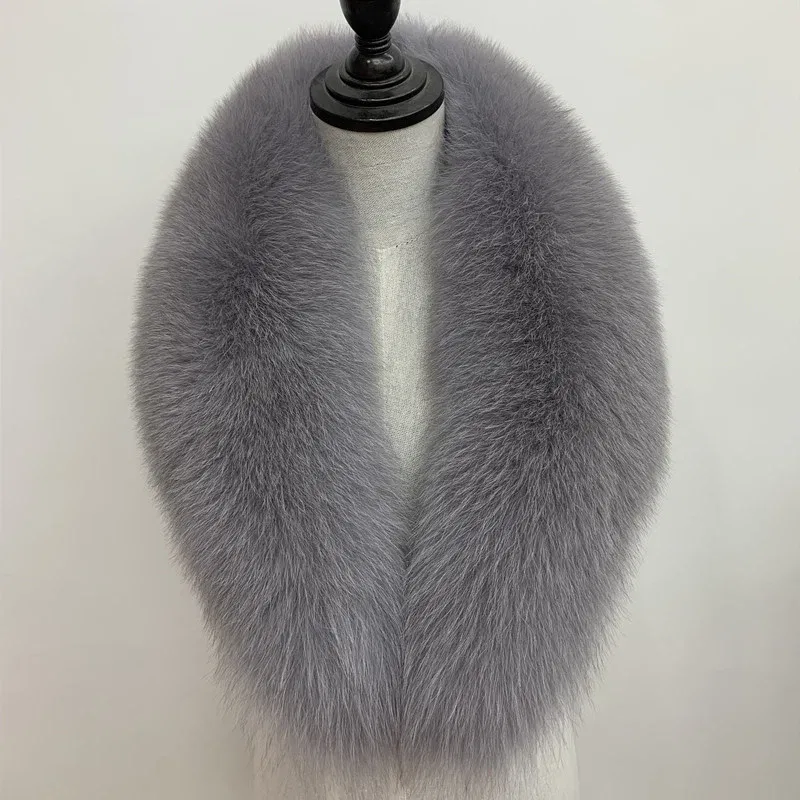 Color: Brown, Size: M - Winter Real Fox Fur Collar Woman Black Natural Fur Scarf Shawl For Women Collars Wraps Neck Warmer Fur Scarves Luxery Scarf Men