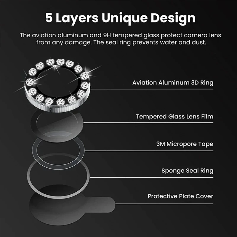 Material: aluminum, Color: Blue - Bling 3D Diamond Metal Camera Ring Protector for Samsung Galaxy A55 A35 A25 A15 A05 5G Alloy Lens HD Tempered Glass Protect Cap