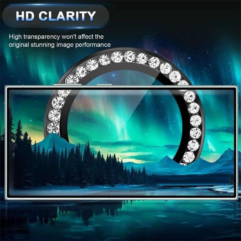 Material: aluminum, Color: Blue - Bling 3D Diamond Metal Camera Ring Protector for Samsung Galaxy A55 A35 A25 A15 A05 5G Alloy Lens HD Tempered Glass Protect Cap