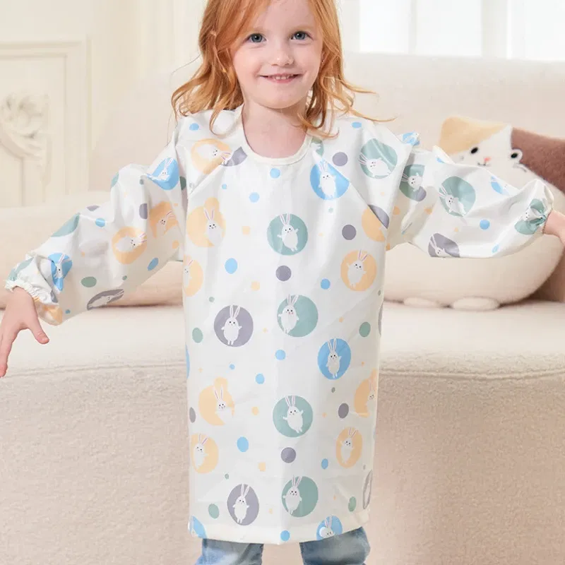 Color: GRAY, Size: One Size - Clean Feeding Bib for Baby Boys Girl 8M-5Y Waterproof Bib Apron Smock with Table Cover Infant Mess-Free Kids Full Coverage Bib