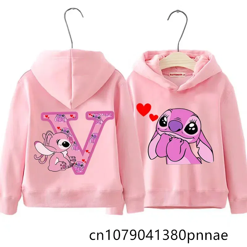 Color: Red, Kid Size: 3M - Girls Boys Lilo and Stitch Sportswear Hoodies Casual Fashion Sweatshirts Angel Letter AZ Anime Autumn/Winter Hoodie Kids Hoodies
