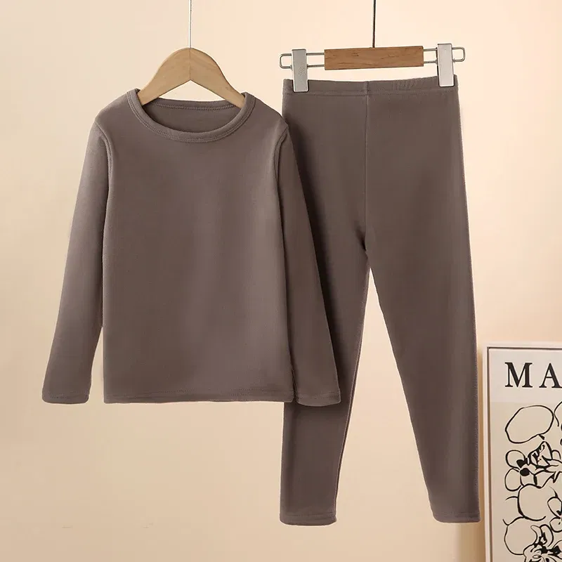 Color: GRAY, Kid Size: 13 - 2-Piece Children's Thermal Underwear Suit boys' Autumn Clothes And Trousers Padded Cotton Sweater Girls' Casual Joker Home Cloth