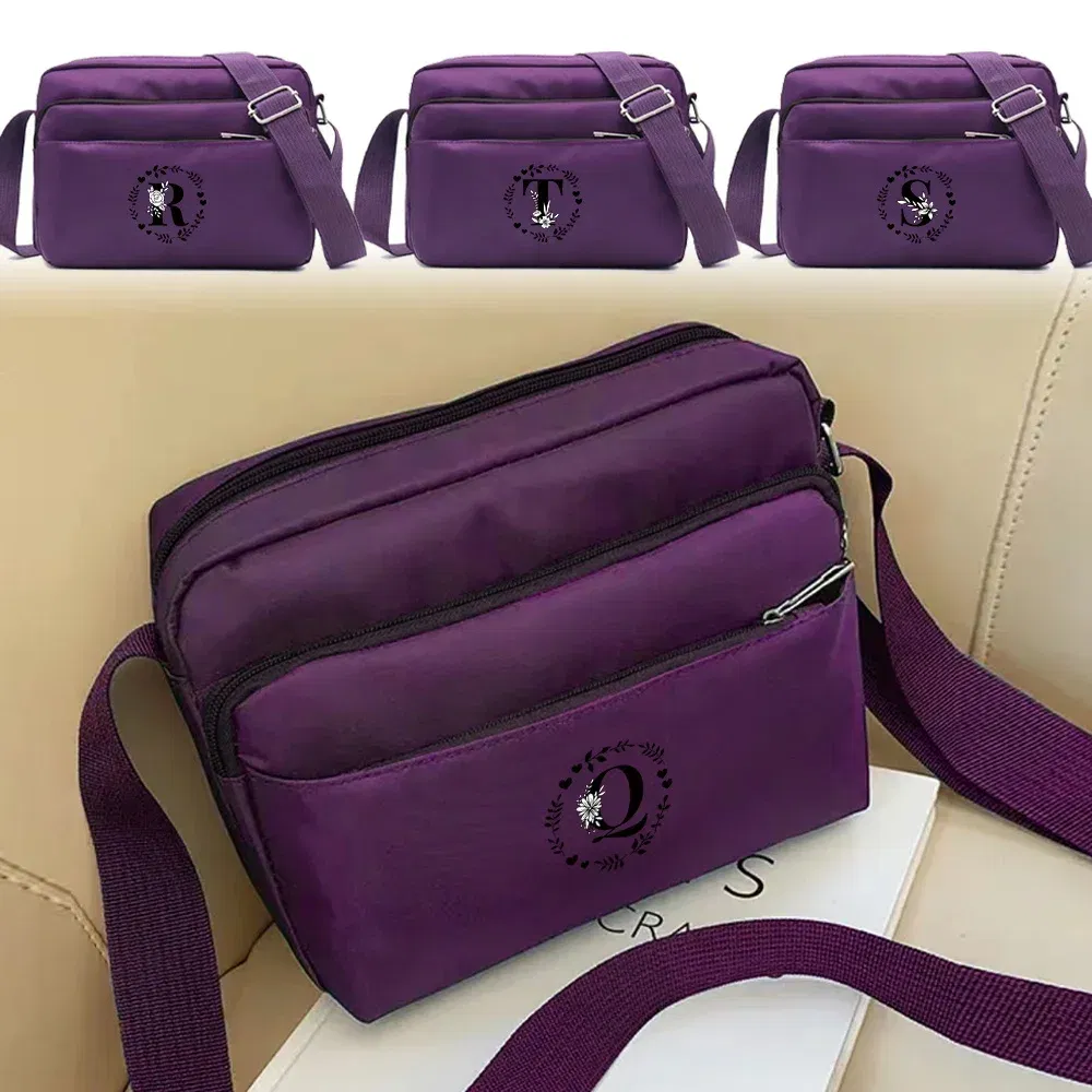 Color: SKY BLUE - Purple One Shoulder Crossbody Bag Portable Commuting Large Capacity Simplicity Storage Bag Garland Letter Series Print Pattern