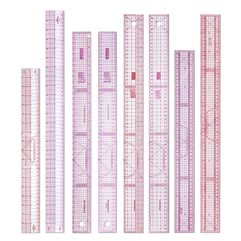 Color: Burgundy - Empire sewing ruler and French curve, used for pattern making drafting, transparent plastic fashion designer ruler pieces assemb