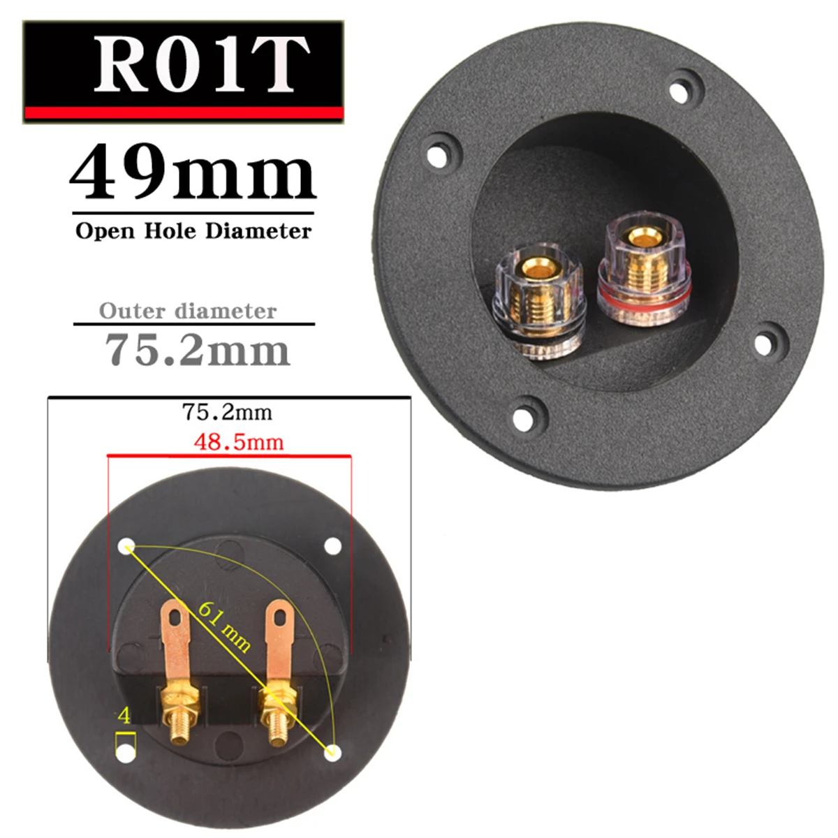 Color: black, Bundle: Bundle 2 - HIFIDIY LIVE Square circle (Install Hole 49-76) speaker junction Box Terminal Shell 2 copper Binding Post Wire Cable Connector