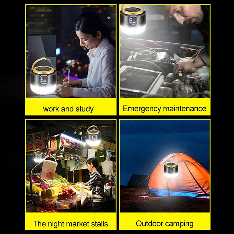 Wattage: 9W - Solar LED Camping Light USB Rechargeable Tent Lamp Outdoor Waterproof Emergency Lights Portable Lanterns Energy Saving Bulb