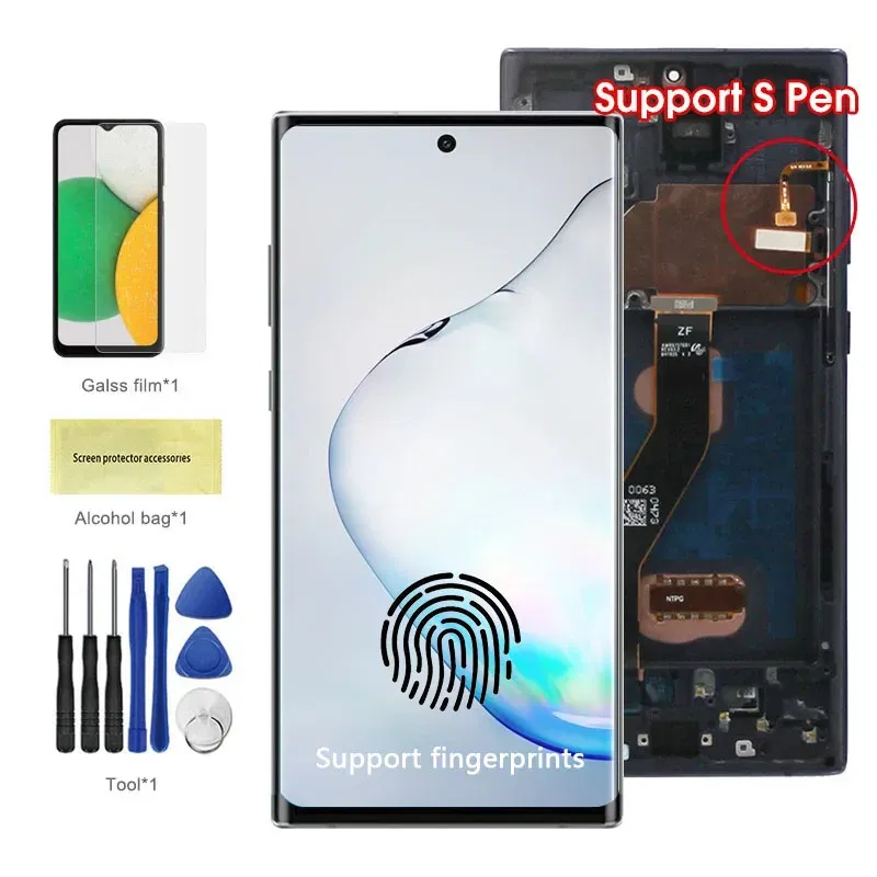 Color: AQUA, Ships From: CHINA - Top AMOLED Note 10 Plus Screen for Samsung Galaxy Note10+ N975F Lcd Display Touch Screen Support S Pen Fingerprints with Frame