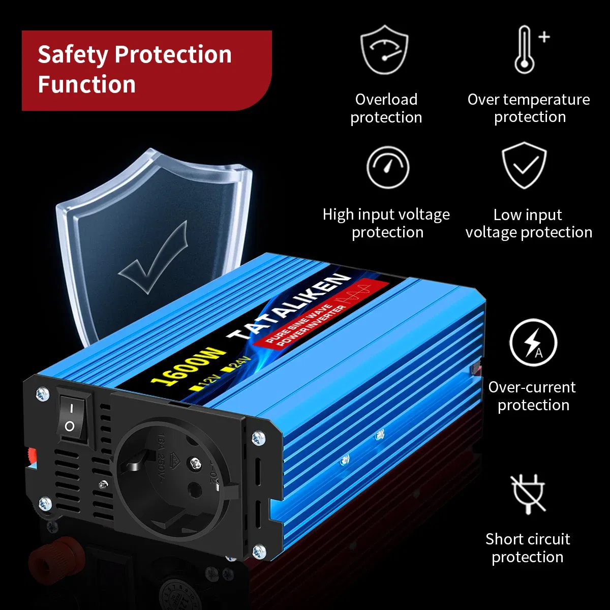 Color Name: PURPLE - Pure Sine Wave Inverter 1600W/2200W/3000W/4000W DC 12V/24V to AC 220V 50hz Power Inverter Charger Converter Adapter EU Socket