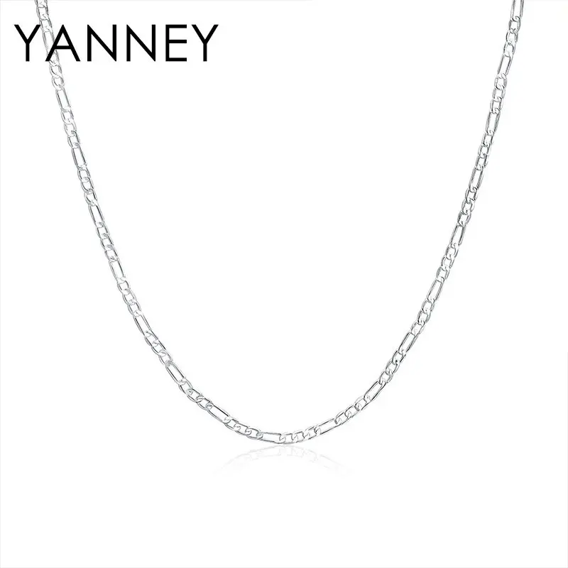 Gem Color: Green, Length: 60cm - 925 Sterling Silver 4MM 16-30 Inches Figaro Chain Bracelet Necklace For Man Woman Fashion Couple Christmas Gift Jewelry Set 2pcs