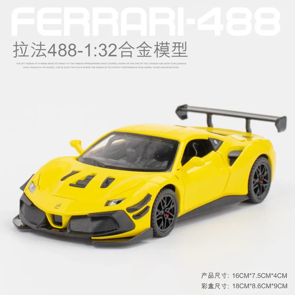 Color: Gold - 1:32 Ferrari Laferrari SF90 P80C 488 Alloy Car Model Diecasts Metal Toy Vehicles Car Model Simulation Sound Light Collect gifts