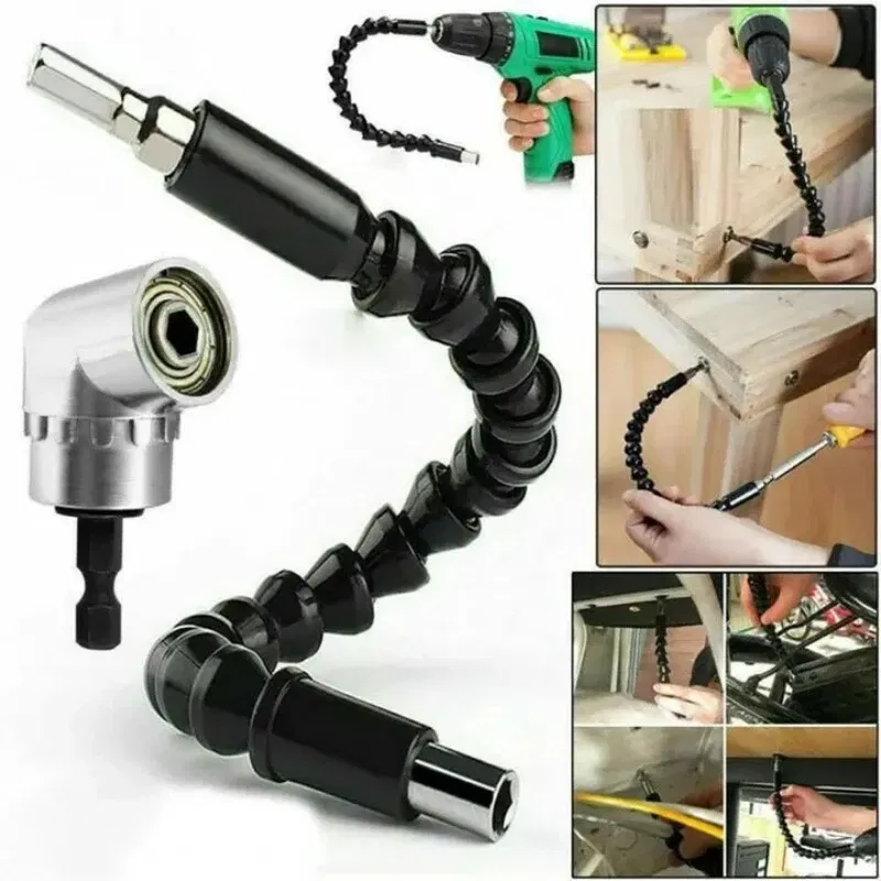 Color: grey - Flexible Drill Extension Hex Shank Drill Nut Driver Bit Set Bendable Drill Bit Extension+ScrewdriverBit+Universal Socket Adapter