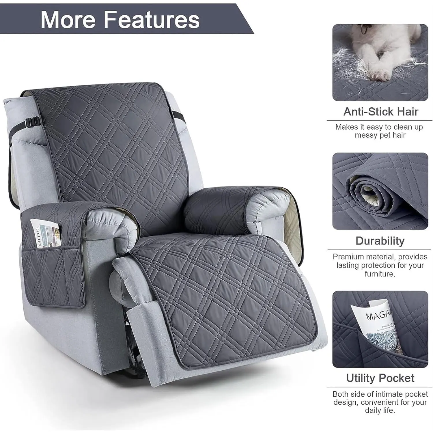 Color: Burgundy - Waterproof Recliner Chair Cover Non Slip Armchair Slipcovers For Recliner Chair With Pocket Washable Reclining Chair Cover