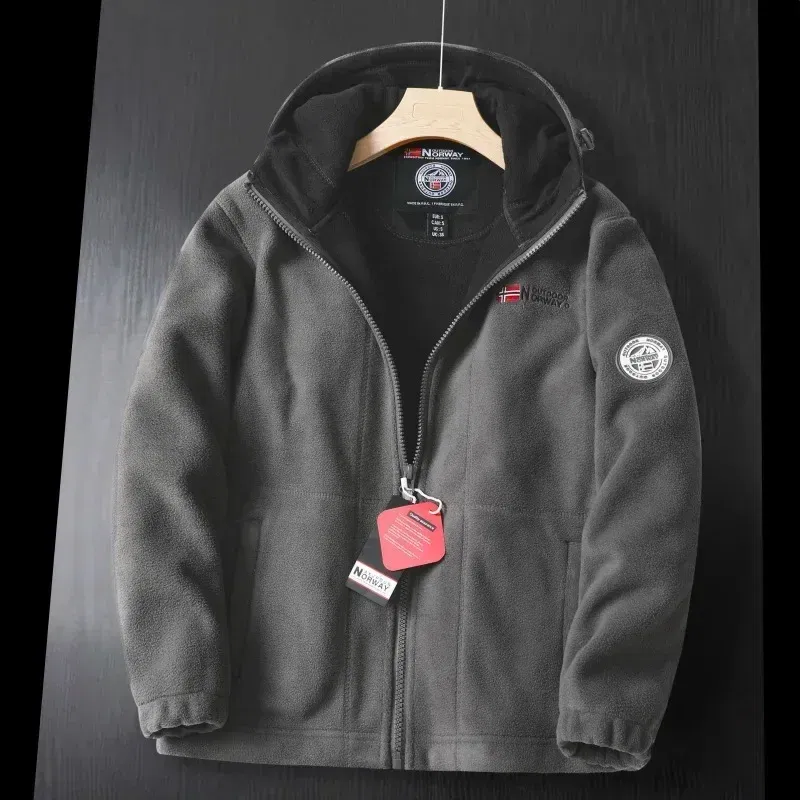 Color: GRAY, Size: XS?€old?‰ - Winter Wool Jacket Men's High-end Embroidered Thickened Fleece Windproof Jacket Outdoor Snow Cold-proof Men's Warm Hooded Coat