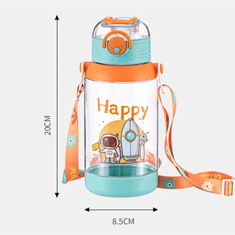 Color: black, Capacity: 0.7L - 700ml Large Capacity Kids Water Cup with Straw Sports Bottle Student Special Edition