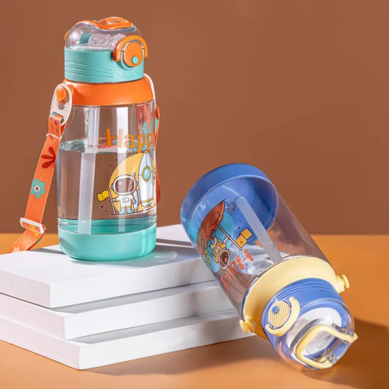 Color: black, Capacity: 0.7L - 700ml Large Capacity Kids Water Cup with Straw Sports Bottle Student Special Edition