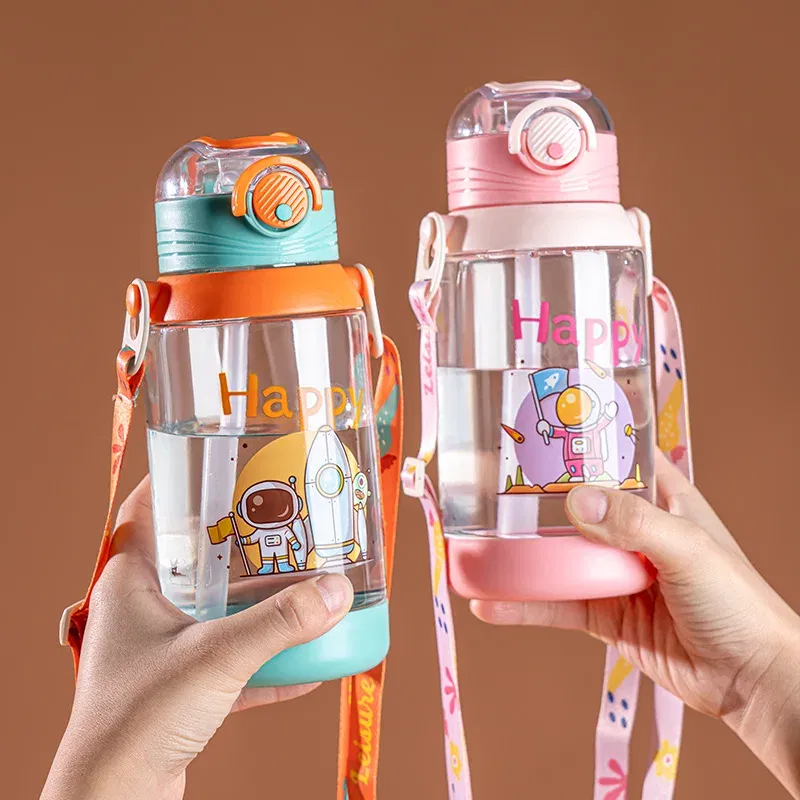 Color: black, Capacity: 0.7L - 700ml Large Capacity Kids Water Cup with Straw Sports Bottle Student Special Edition