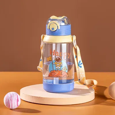 Color: black, Capacity: 0.7L - 700ml Large Capacity Kids Water Cup with Straw Sports Bottle Student Special Edition
