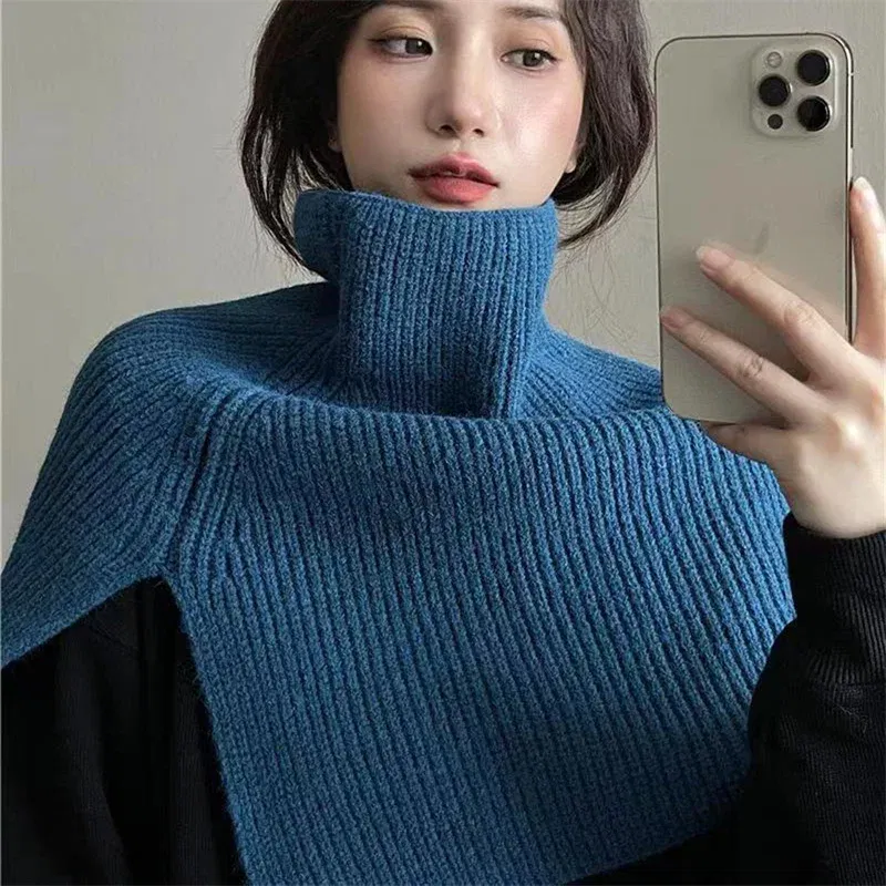 Color: Dark Grey, Size: One Size - Pullover Scarf Knitted Shawl Winter Scarf False Collar Coat Bib Warm Scarf Turtleneck Slit Jumper Shawl Clothes Accessories