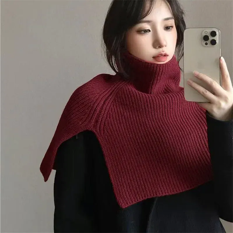 Color: Dark Grey, Size: One Size - Pullover Scarf Knitted Shawl Winter Scarf False Collar Coat Bib Warm Scarf Turtleneck Slit Jumper Shawl Clothes Accessories