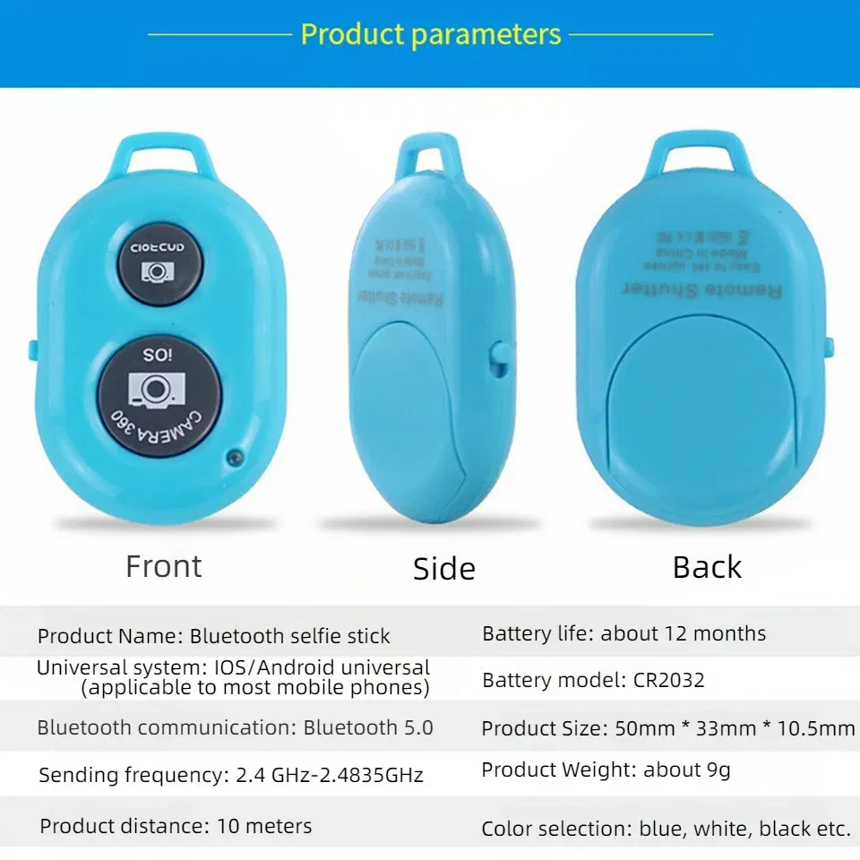Color: Blue - Smartphone Bluetooth Shutter Release Wireless Remote Control Mobile Phone for iPhone 15 14 Huawei Samsung Xiaomi HTC Vivo Selfie