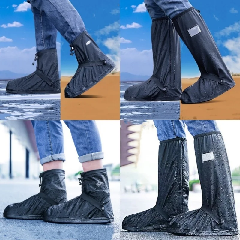 Color: GRAY, Size: M - Reusable Anti-Slip PU Leather Waterproof Shoes Cover Water Boots Cycling Hiking Overshoes Rain Snow Wet Sand Shoes Protectors
