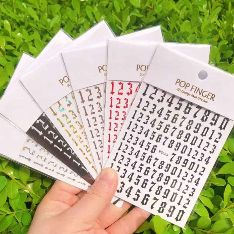 Color: Dark skin - 1PCS New English Alphabet Nail Stickers Multi-Color Laser Reflective Nail Slider Art Cool Text Nail Kit