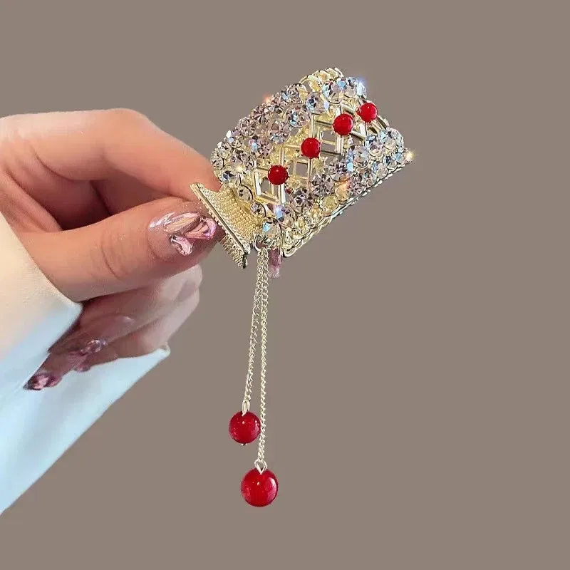 Color: SKY BLUE - Fashion Rhinestone Tassel Pearl Hair Claws Flowers Hair Clip Women Barrettes Ponytail Holder Hairpins Hair Accessories Gifts
