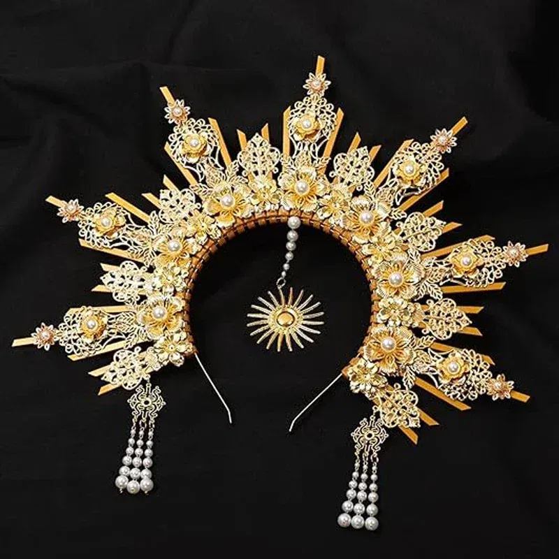 Color: Silver - MATERIAL PACKAGE Sunburst Goddess Gold Spike Mary Halo Crown Headpiece NYLON ZIP TIE Wedding Bride Hair Band Tiar