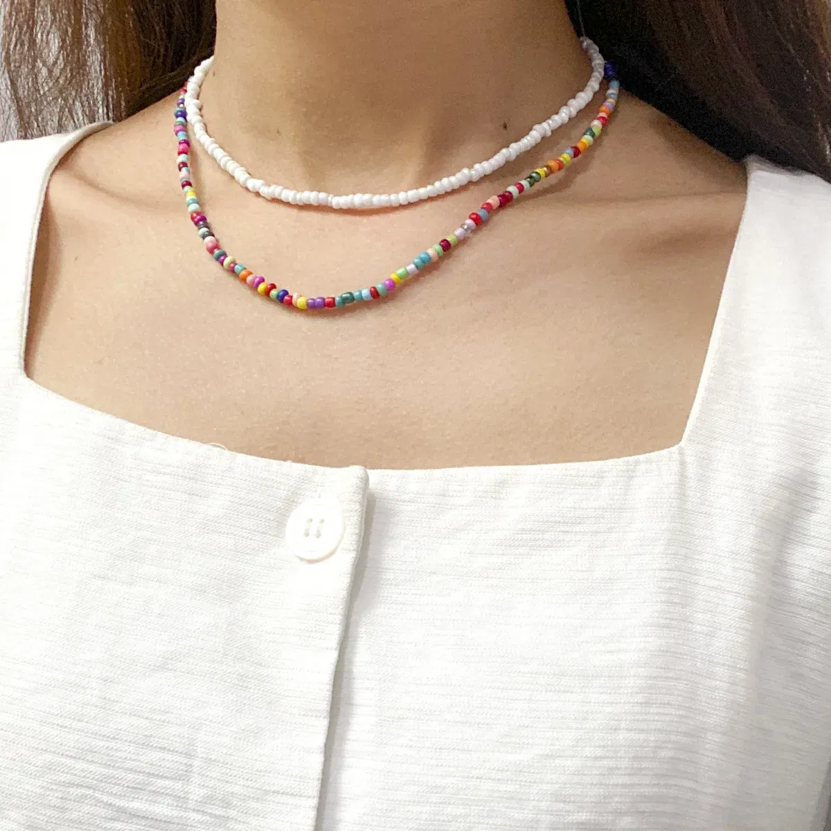 Metal Color: Steel color - 2022 New Trend Colorful Rice Beads Necklace Bohemia Fashion Style Ladies Clavicle Chain Necklace Girls String Pearl Neck Jewelry