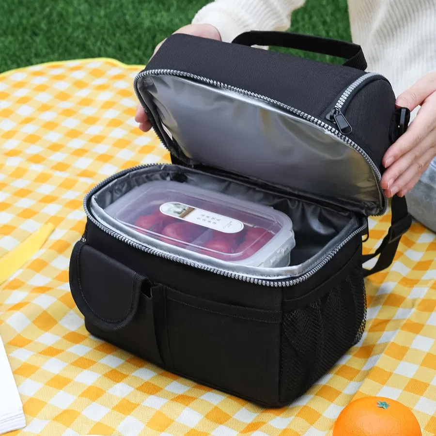 Color: GRAY - 10L Portable Thermal Lunch Bag Food Box Durable Waterproof Office Cooler Lunch Box Ice Insulated Case Camping Oxford Dinner Bag