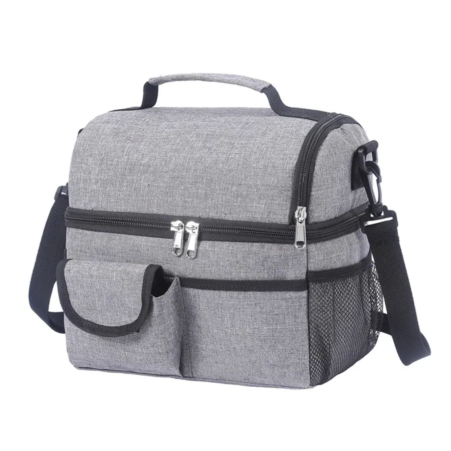 Color: GRAY - 10L Portable Thermal Lunch Bag Food Box Durable Waterproof Office Cooler Lunch Box Ice Insulated Case Camping Oxford Dinner Bag