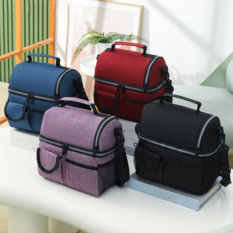 Color: GRAY - 10L Portable Thermal Lunch Bag Food Box Durable Waterproof Office Cooler Lunch Box Ice Insulated Case Camping Oxford Dinner Bag